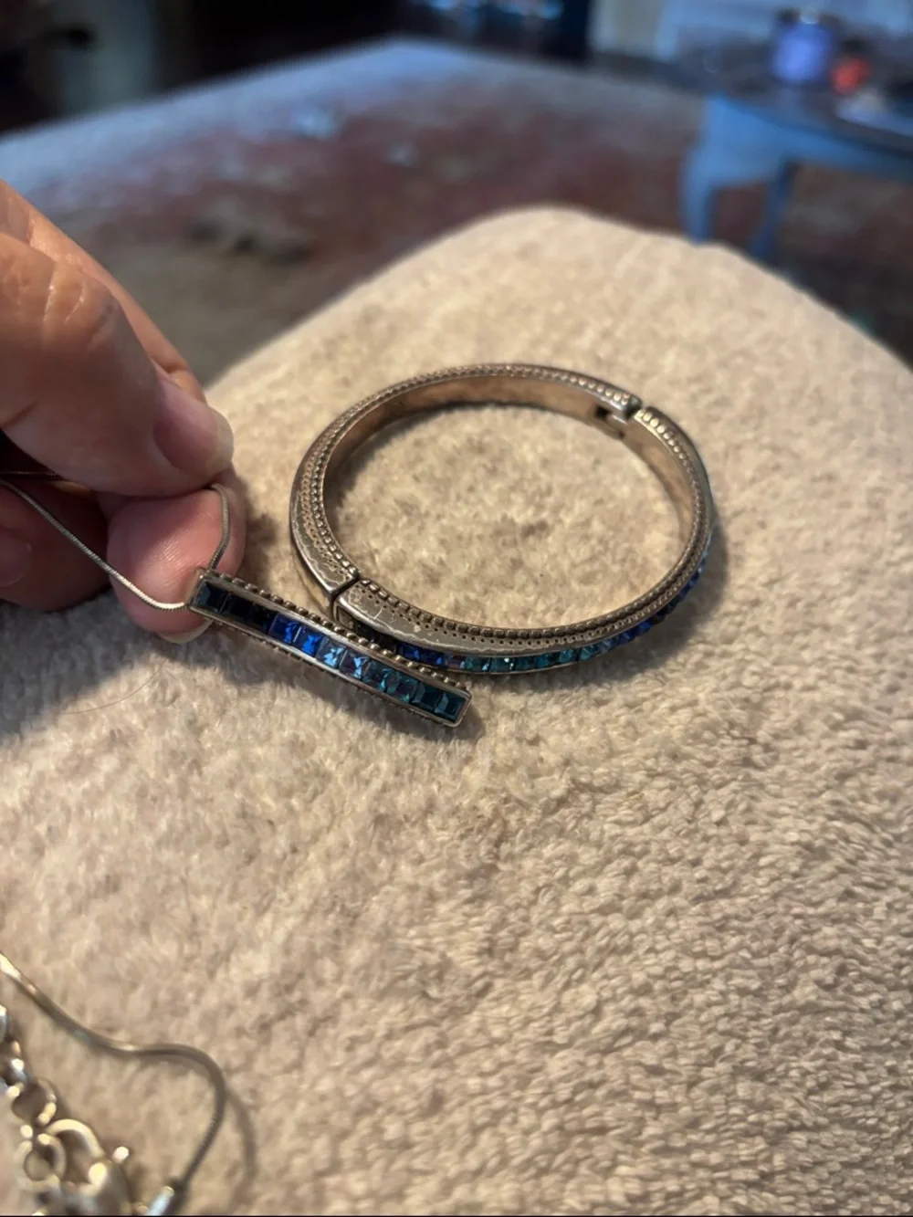 Brighton Silver Necklace and matching Bangle with Blue Crystals - Picture 3 of 4